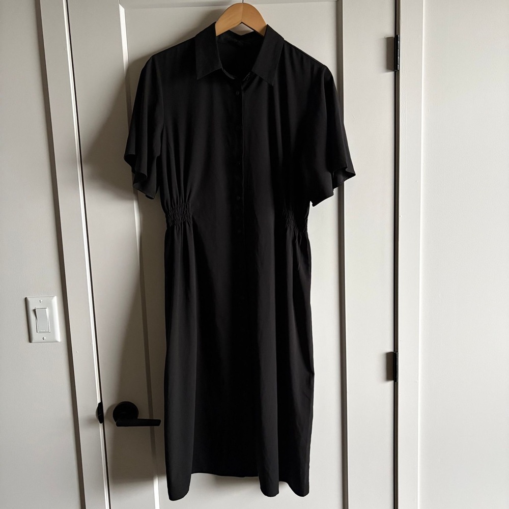 Black Short-Sleeve Shirt Dress - lightweight summer classy casual